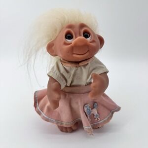 1977 Troll Doll Thomas Dam Vintage Pink Poodle Skirt Brown Eyed Blonde Hair 604